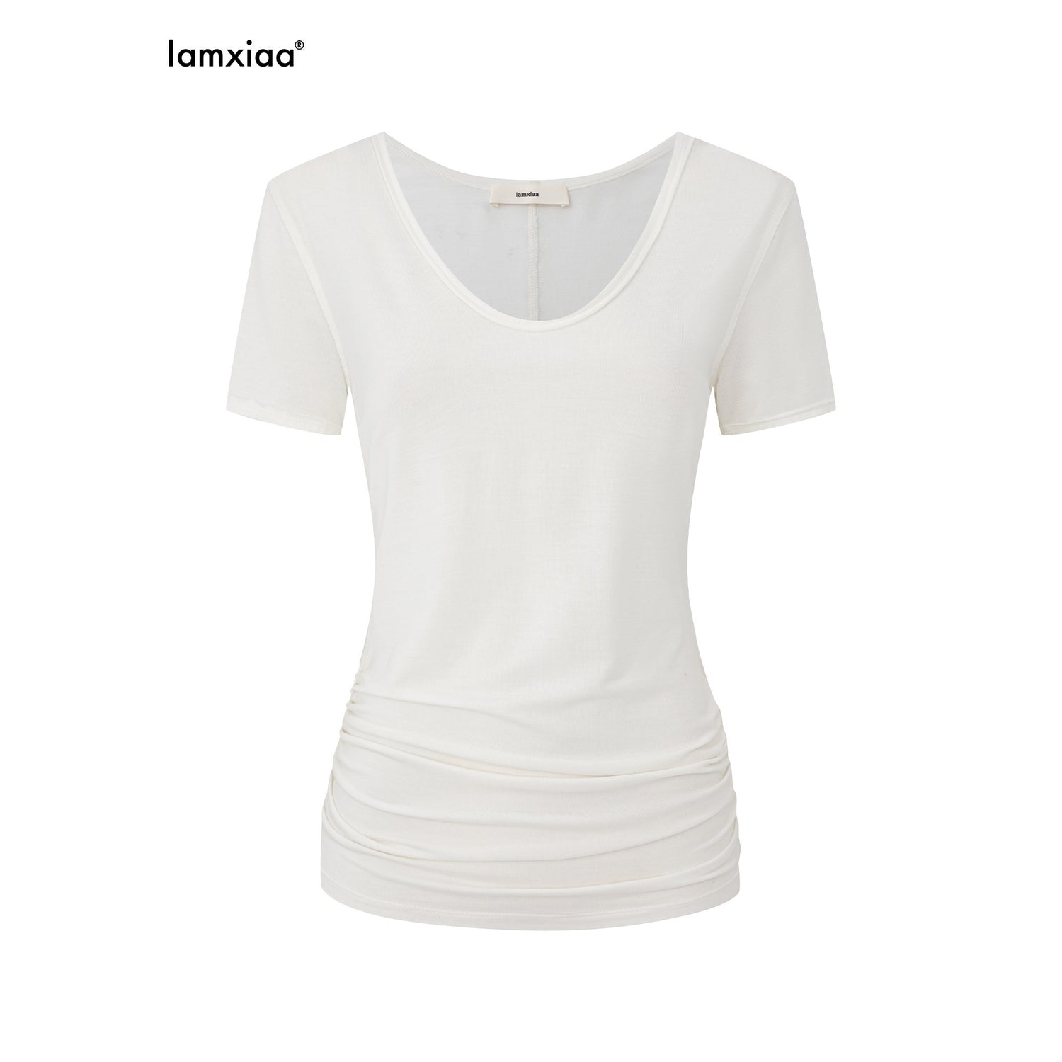 iamxiaa_V-neck_Ruched_Short_Sleeve_Women&