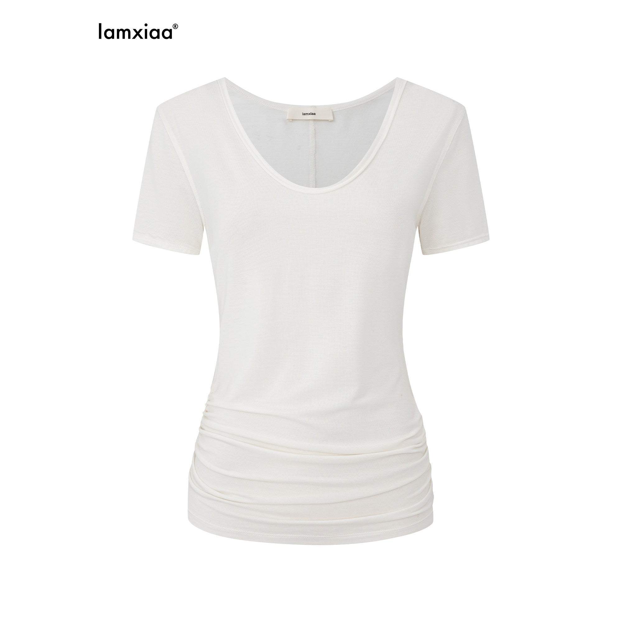 iamxiaa_V-neck_Ruched_Short_Sleeve_Women&