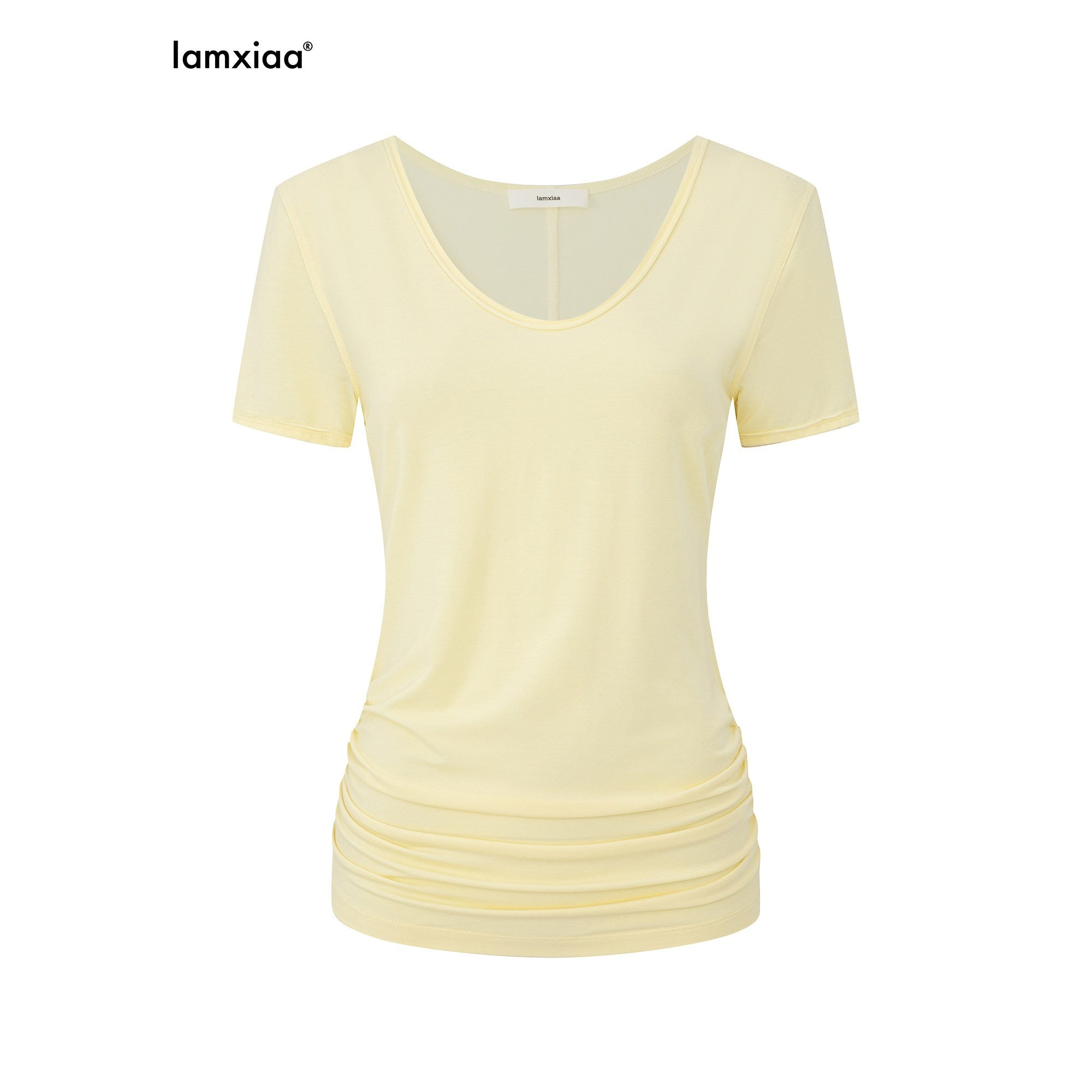 iamxiaa_V-neck_Ruched_Short_Sleeve_Women&