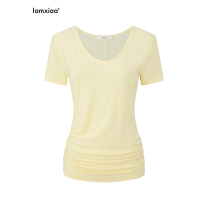 iamxiaa_V-neck_Ruched_Short_Sleeve_Women&