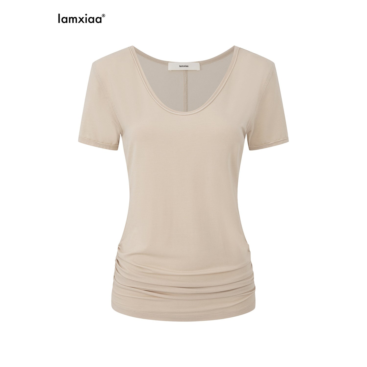 iamxiaa_V-neck_Ruched_Short_Sleeve_Women&