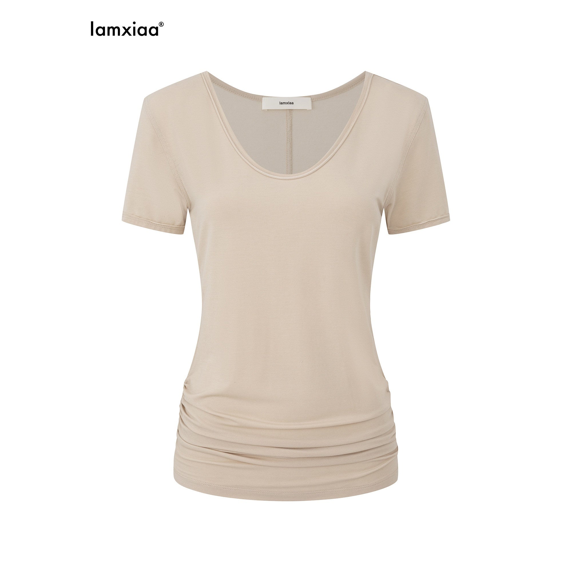 iamxiaa_V-neck_Ruched_Short_Sleeve_Women&