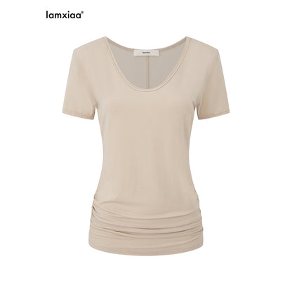 iamxiaa_V-neck_Ruched_Short_Sleeve_Women&