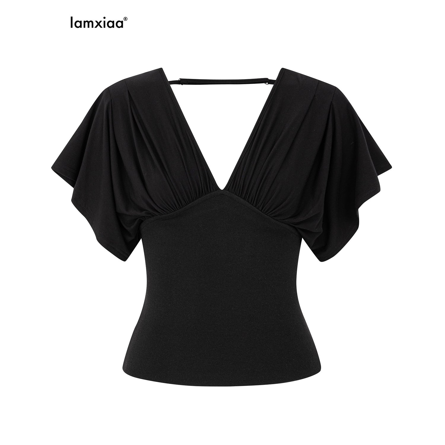 iamxiaa_V-neck_Ruffle_Sleeve_Cinched_Waist_Low_Rise_Bodycon_Women&