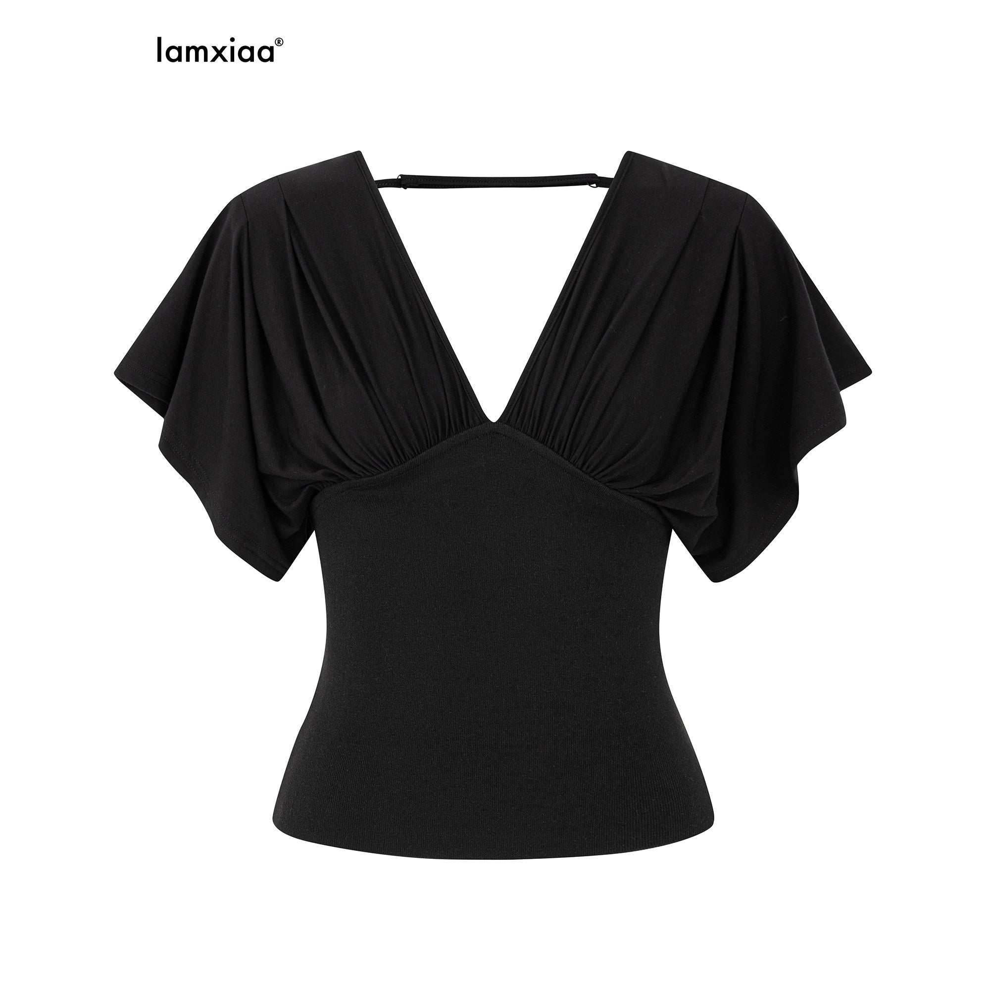 iamxiaa_V-neck_Ruffle_Sleeve_Cinched_Waist_Low_Rise_Bodycon_Women&