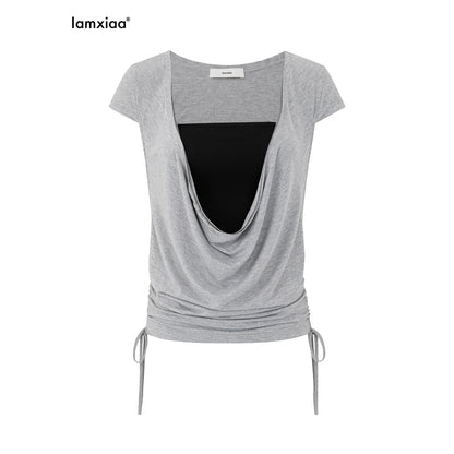 iamxiaa_Versatile_Two_Piece_Plunging_V-neck_Side_Drawstring_Women&