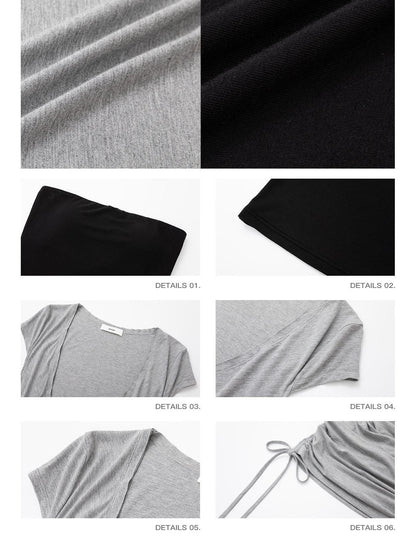 iamxiaa Versatile Two Piece Plunging V-neck Side Drawstring Women&