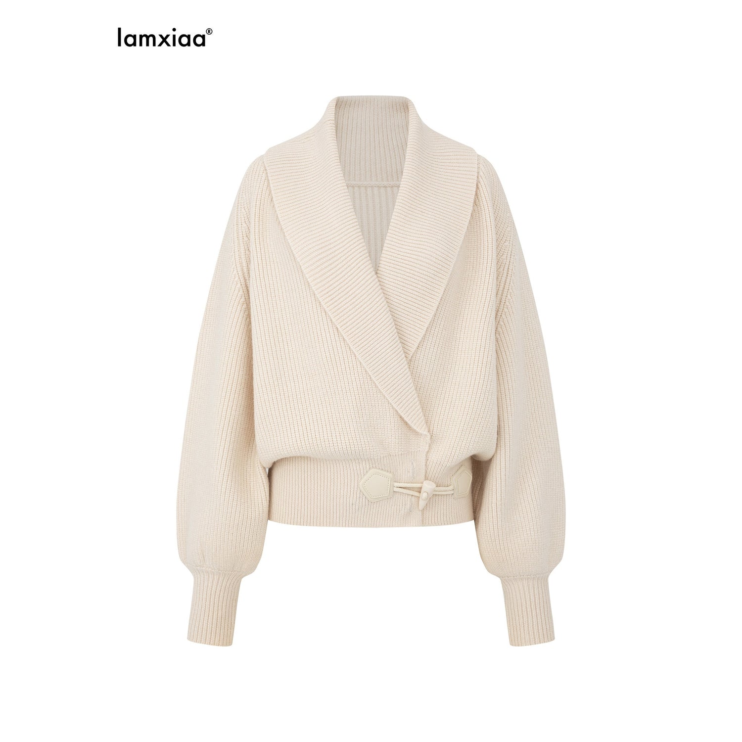 iamxiaa_Vertical_Rib_Turndown_Collar_Horn_Toggle_Lantern_Sleeve_Women&