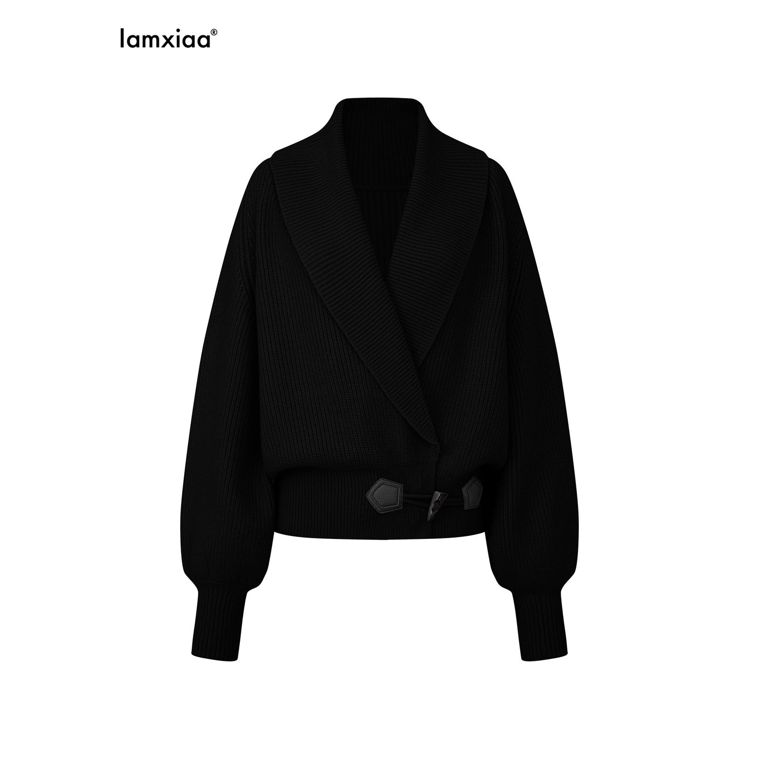 iamxiaa_Vertical_Rib_Turndown_Collar_Horn_Toggle_Lantern_Sleeve_Women&