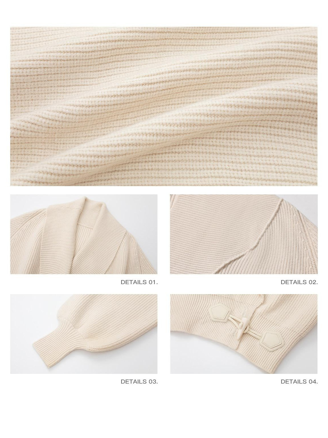 iamxiaa Vertical Rib Turndown Collar Horn Toggle Lantern Sleeve Women&