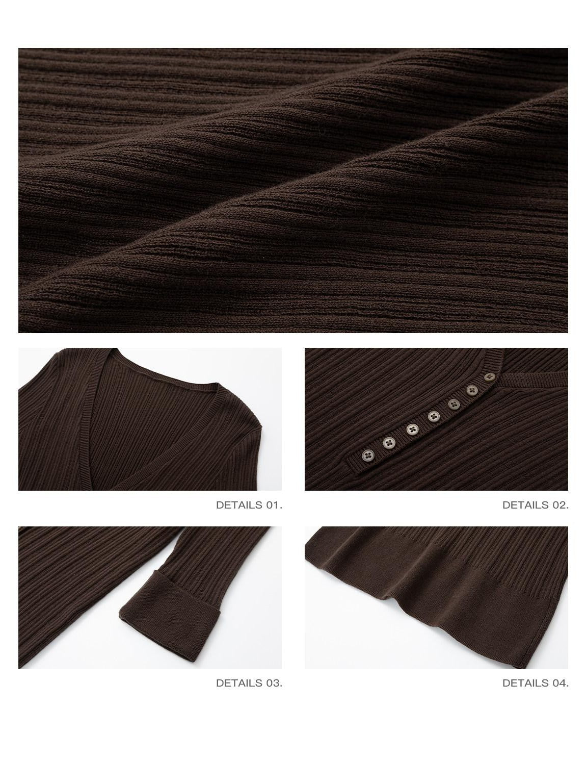 iamxiaa Vertical Rib V Henley Mid Sleeve Slim Fit Women&