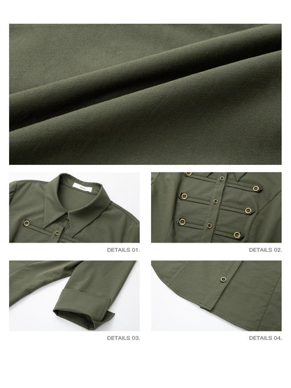 iamxiaa Vintage Army Green Napoleonic Cropped High Waist Slim Mid Sleeve Women&