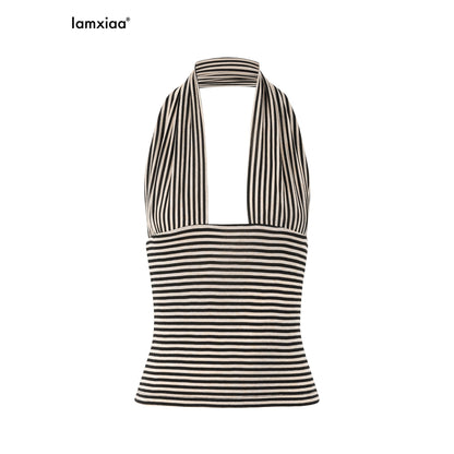 iamxiaa_Vintage_Black_Brown_Striped_Wide_Strap_Low_Back_Women&