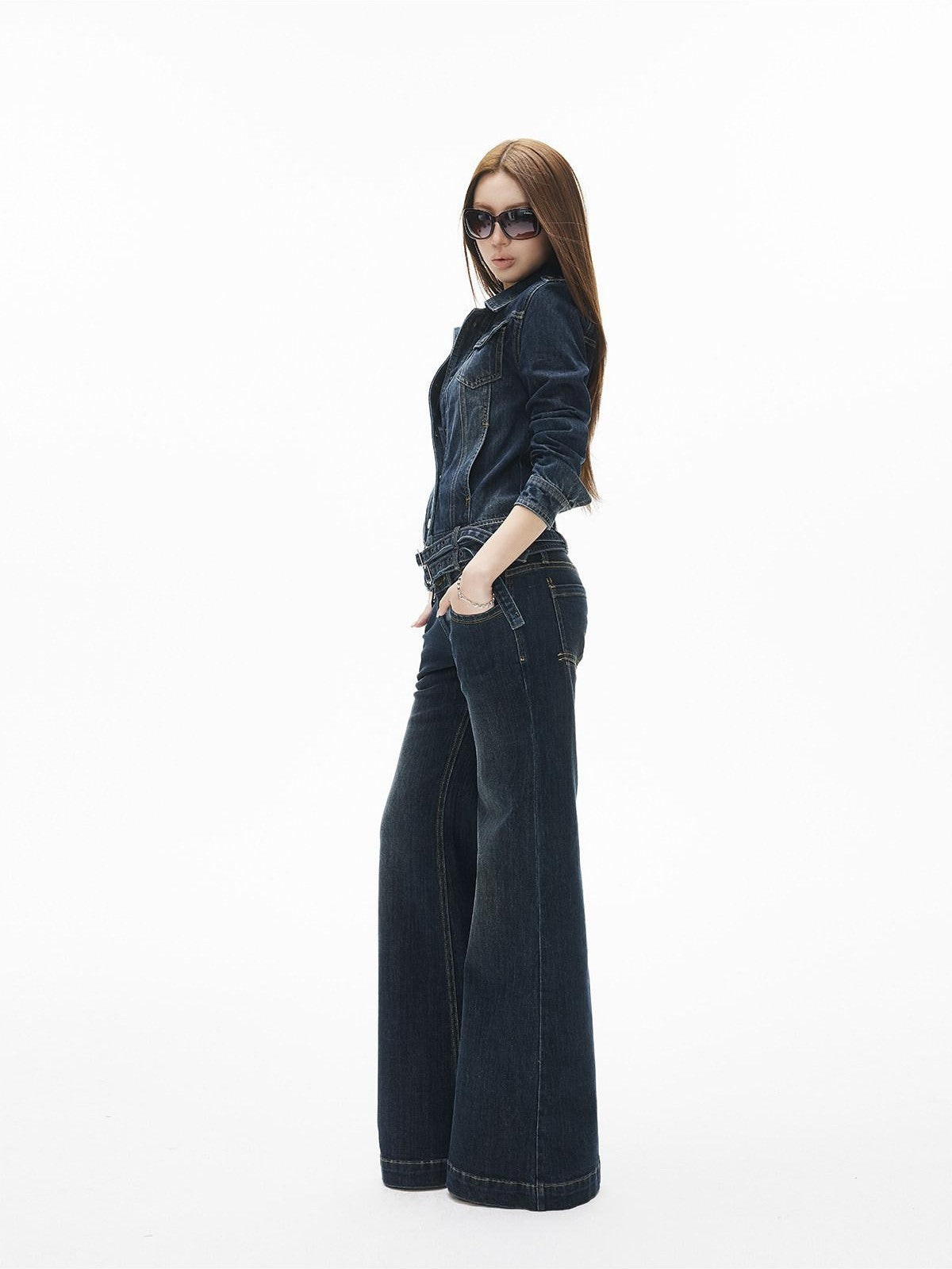 iamxiaa Vintage Blue Washed Low Rise Micro Flare Women&
