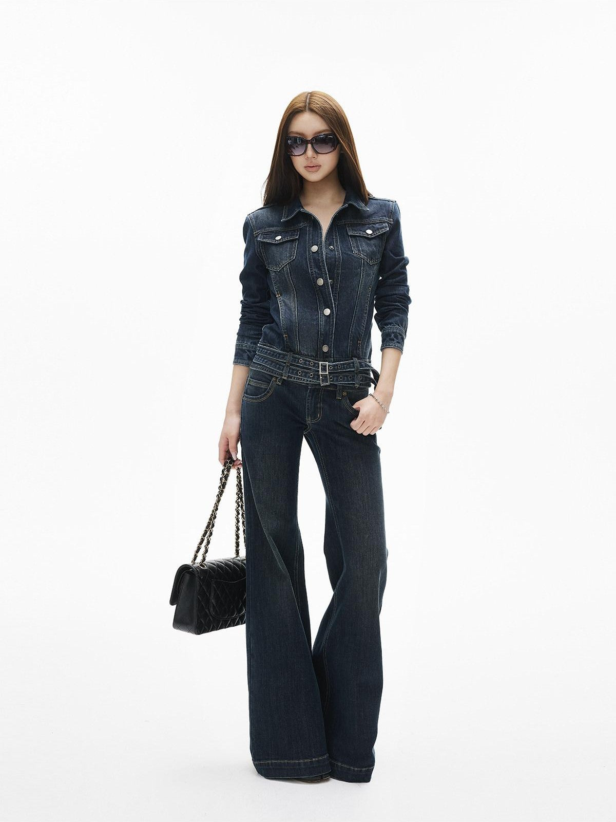 iamxiaa Vintage Blue Washed Low Rise Micro Flare Women&