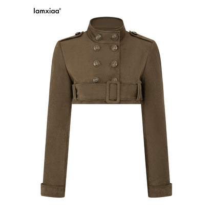 iamxiaa_Vintage_Brown_Faux_Suede_Stand_Collar_Double_Breasted_Belted_Women&