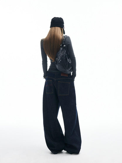 iamxiaa Vintage Button Fly Contrast Topstitch Women&