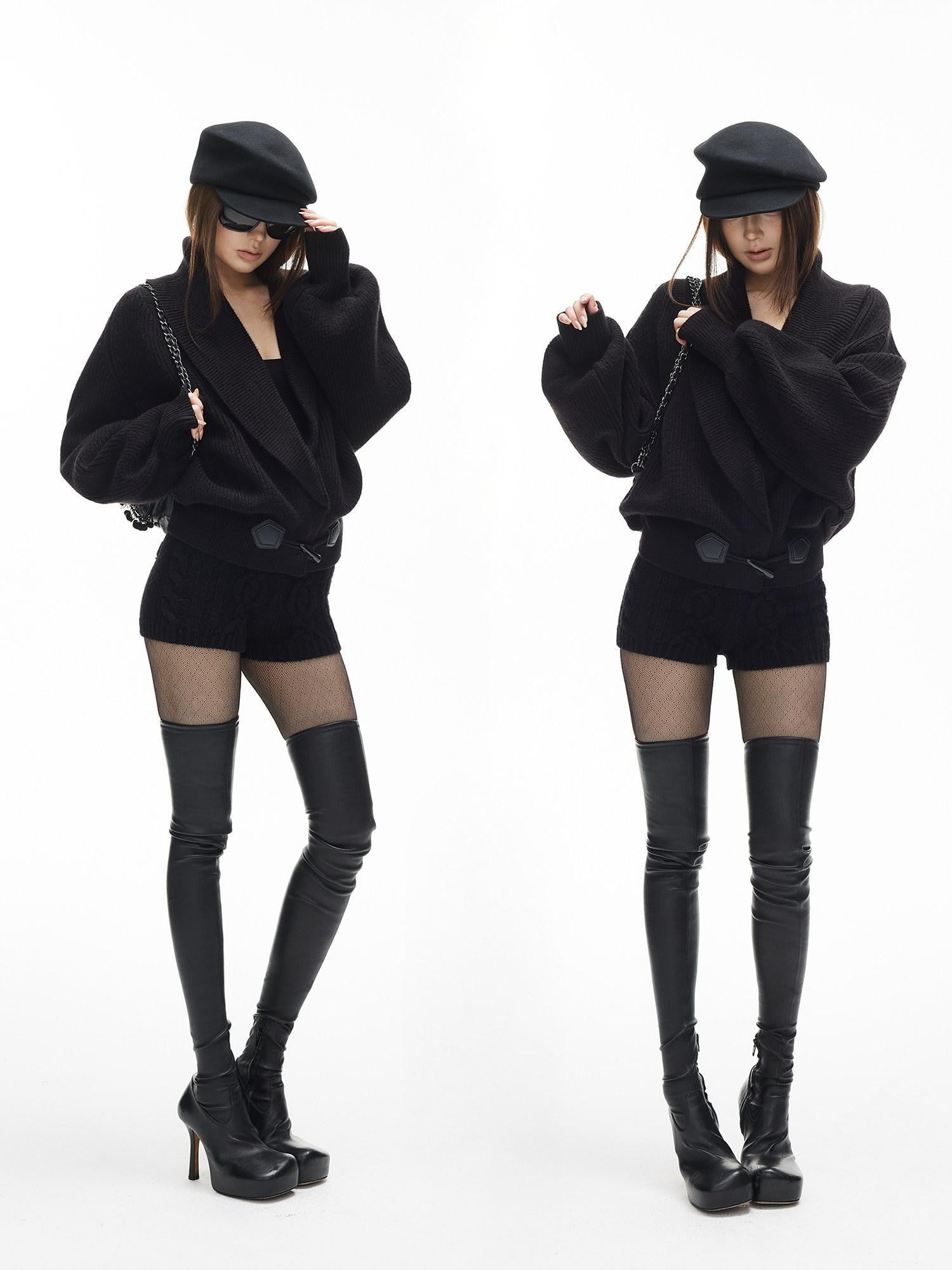 iamxiaa Vintage Chunky Cable Knit Ribbed Slim Women&
