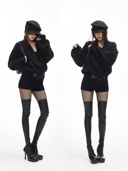 iamxiaa Vintage Chunky Cable Knit Ribbed Slim Women&