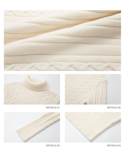 iamxiaa Vintage Chunky Cable Ribbed High Neck Slim Fit Women&