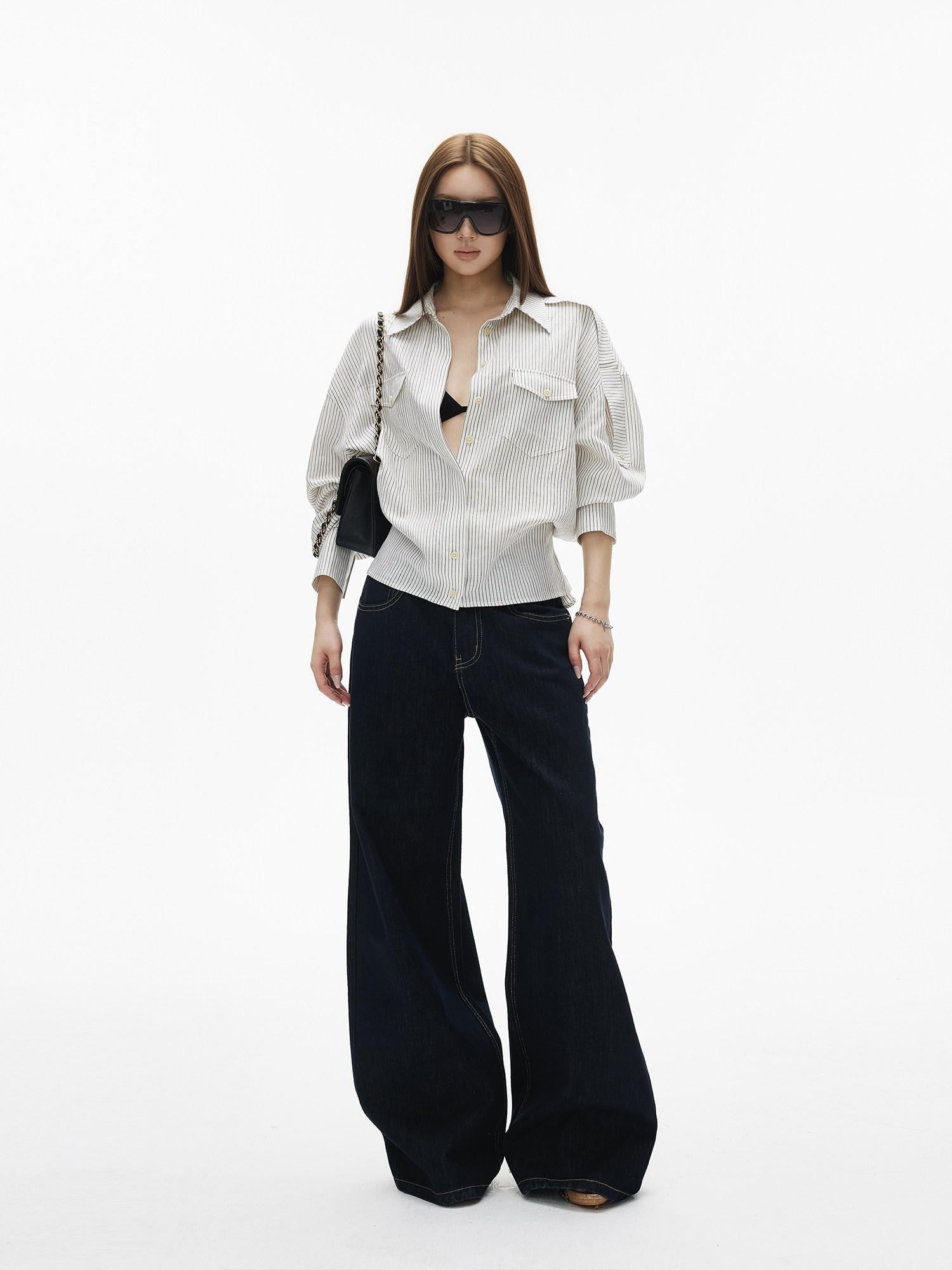 iamxiaa Vintage Contrast Stitch Fancy Pocket Slimming Women&