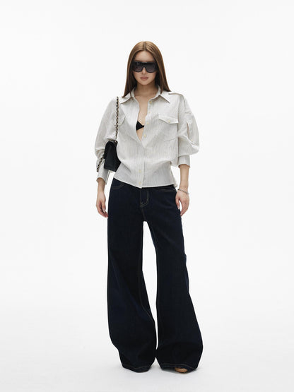 iamxiaa Vintage Contrast Stitch Fancy Pocket Slimming Women&
