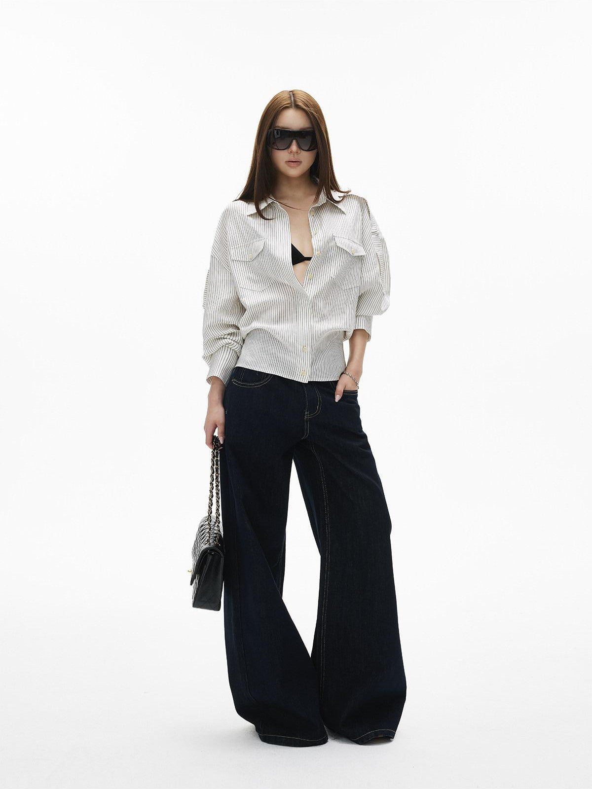 iamxiaa Vintage Contrast Stitch Fancy Pocket Slimming Women&