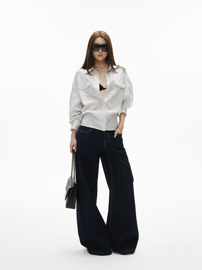 iamxiaa Vintage Contrast Stitch Fancy Pocket Slimming Women&