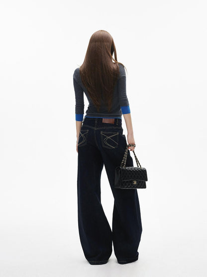 iamxiaa Vintage Contrast Stitch Fancy Pocket Slimming Women&