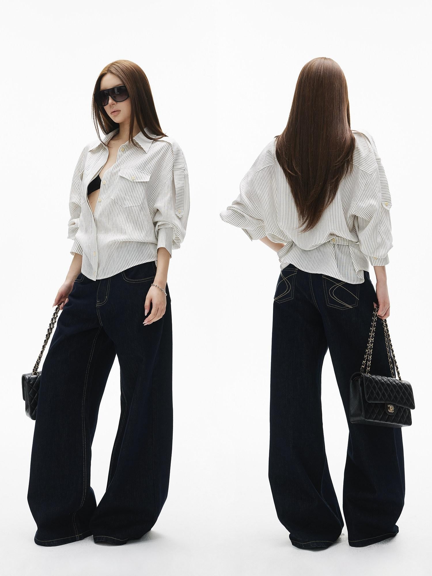 iamxiaa Vintage Contrast Stitch Fancy Pocket Slimming Women&
