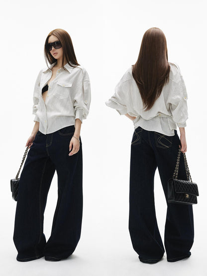 iamxiaa Vintage Contrast Stitch Fancy Pocket Slimming Women&