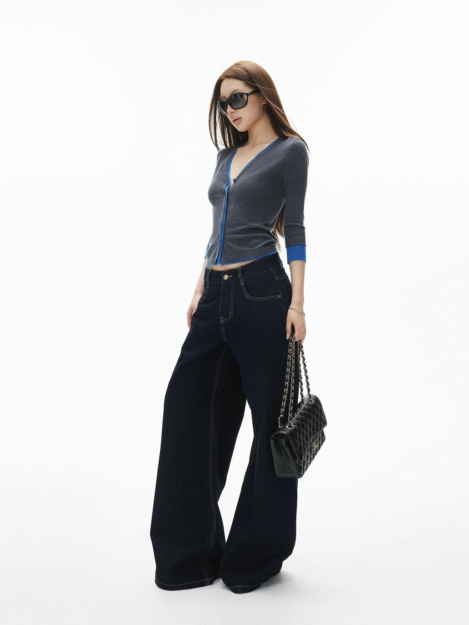 iamxiaa Vintage Contrast Stitch Fancy Pocket Slimming Women&