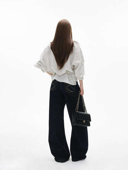 iamxiaa Vintage Contrast Stitch Fancy Pocket Slimming Women&