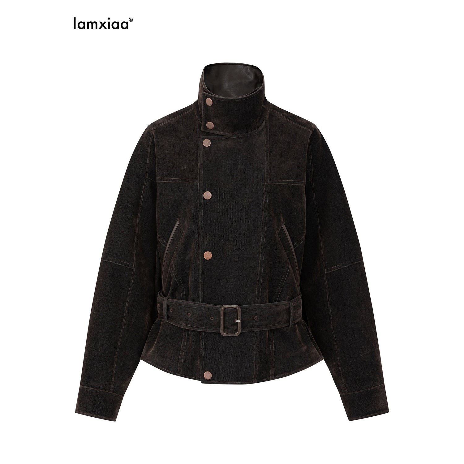 iamxiaa_Vintage_Flocked_Leather_Patch_Lantern_Sleeve_Tie_Waist_Women&