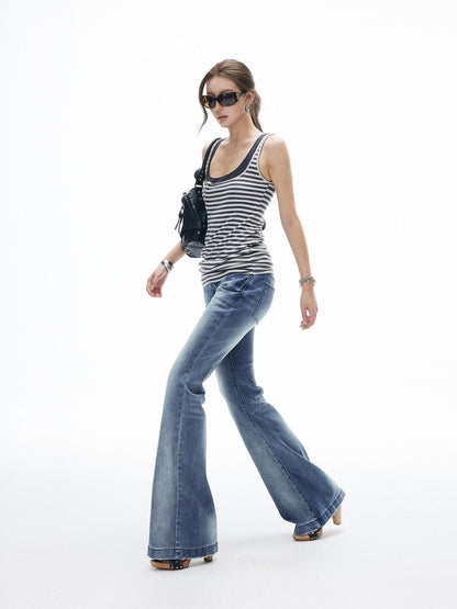 iamxiaa Vintage Gradient Washed Low Rise Slim Micro Flare Women&