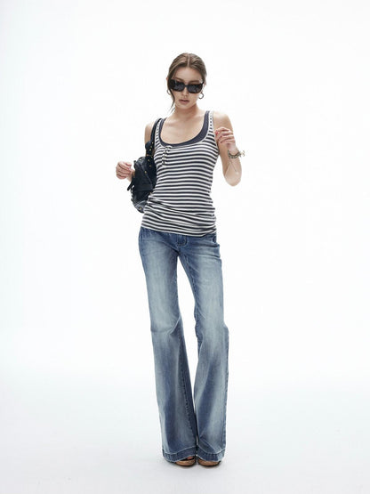 iamxiaa Vintage Gradient Washed Low Rise Slim Micro Flare Women&