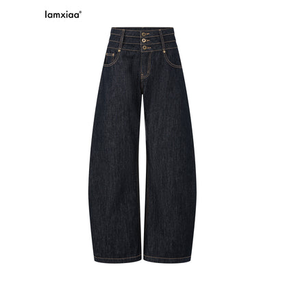 iamxiaa_Vintage_Low_Waist_Triple_Button_Multi_Stitch_Cotton_Women&
