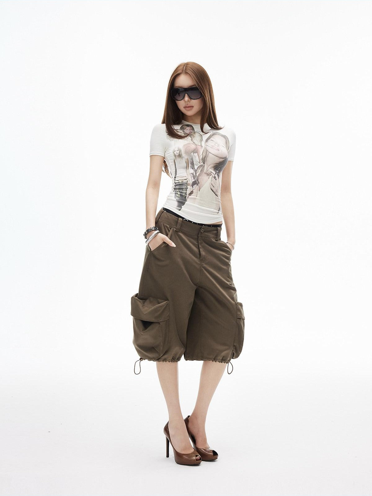 iamxiaa Vintage Portrait Textured Print Crewneck Women&