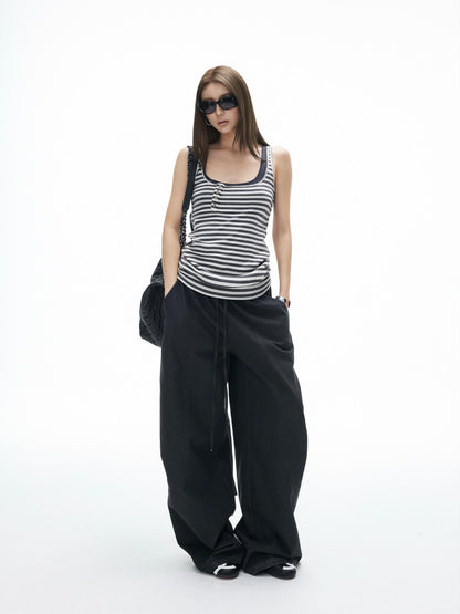 iamxiaa Vintage Striped Faux Layer Henry Placket Contrast Women&
