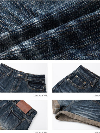 iamxiaa Vintage Wash Asymmetric Fold Slim Fit Women&