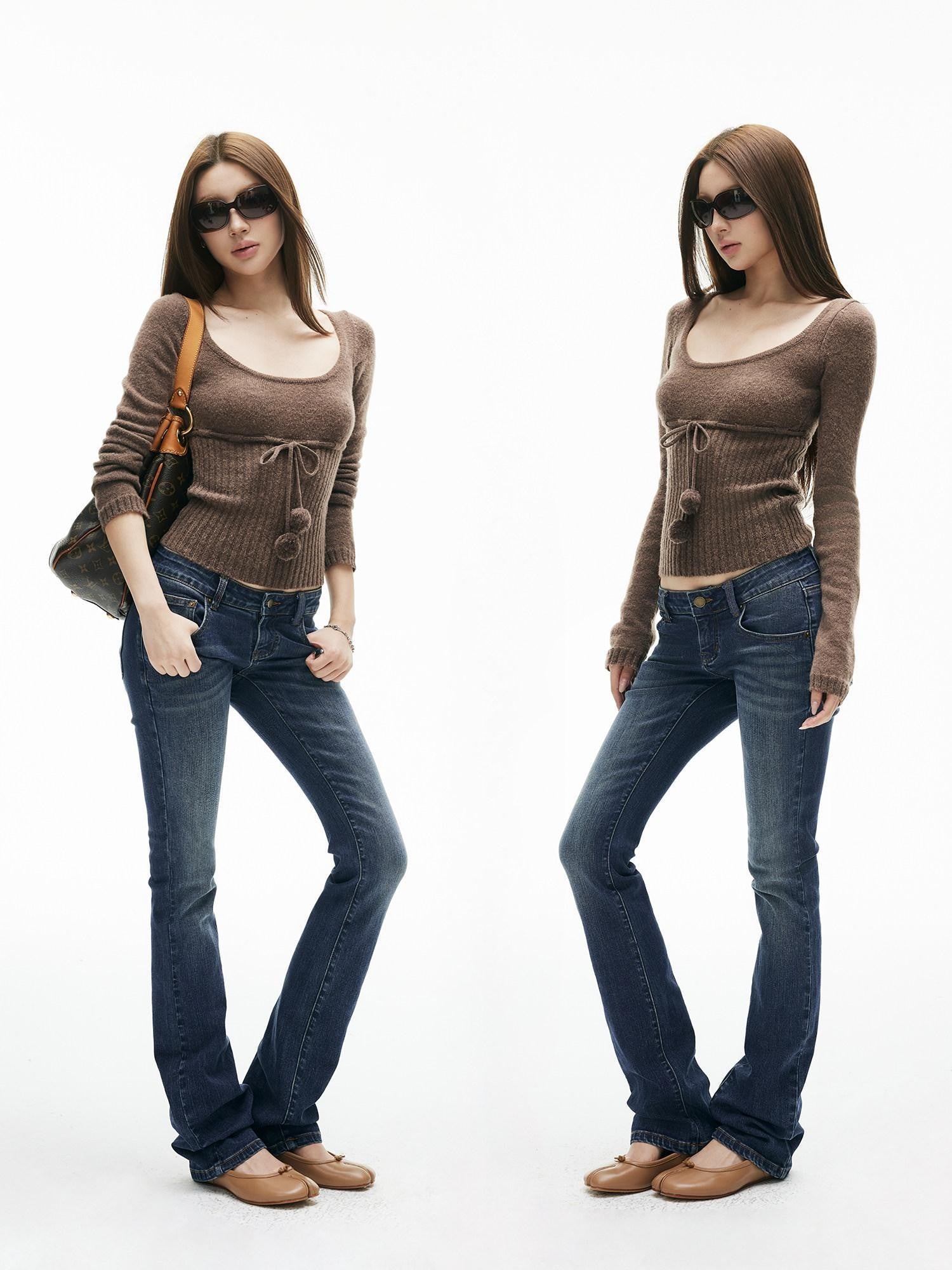 iamxiaa Vintage Wash Retro Low Rise Straight Flare Women&