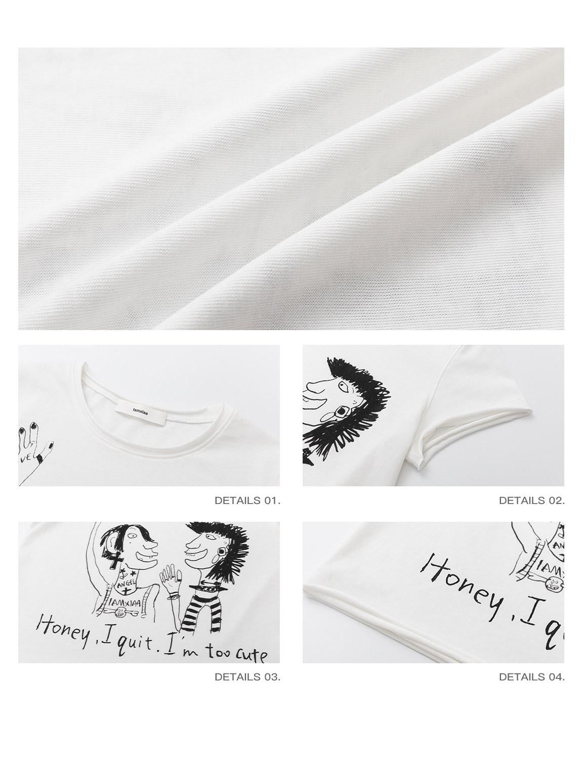 iamxiaa Visual Graffiti Print Rolled Hem Crewneck Women&