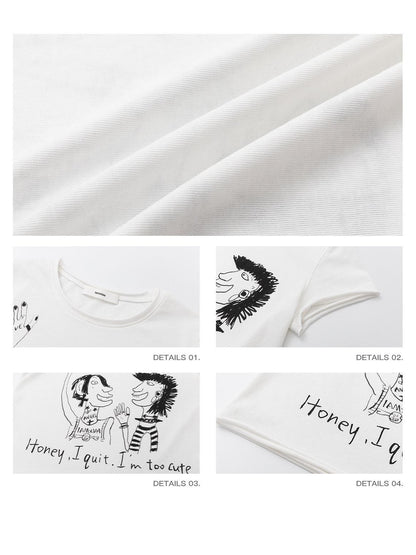 iamxiaa Visual Graffiti Print Rolled Hem Crewneck Women&