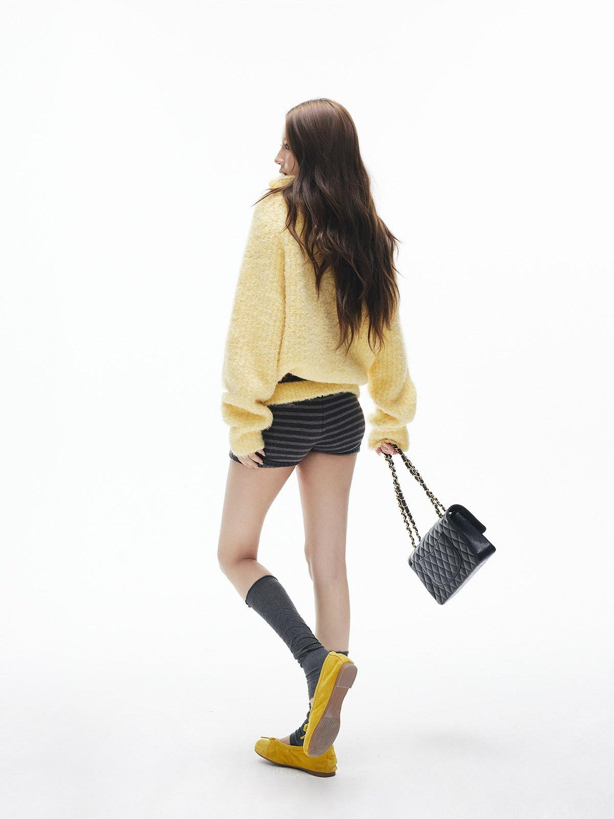 iamxiaa Warm Goose Yellow 3d Loop Multicolor Stand Collar Women&