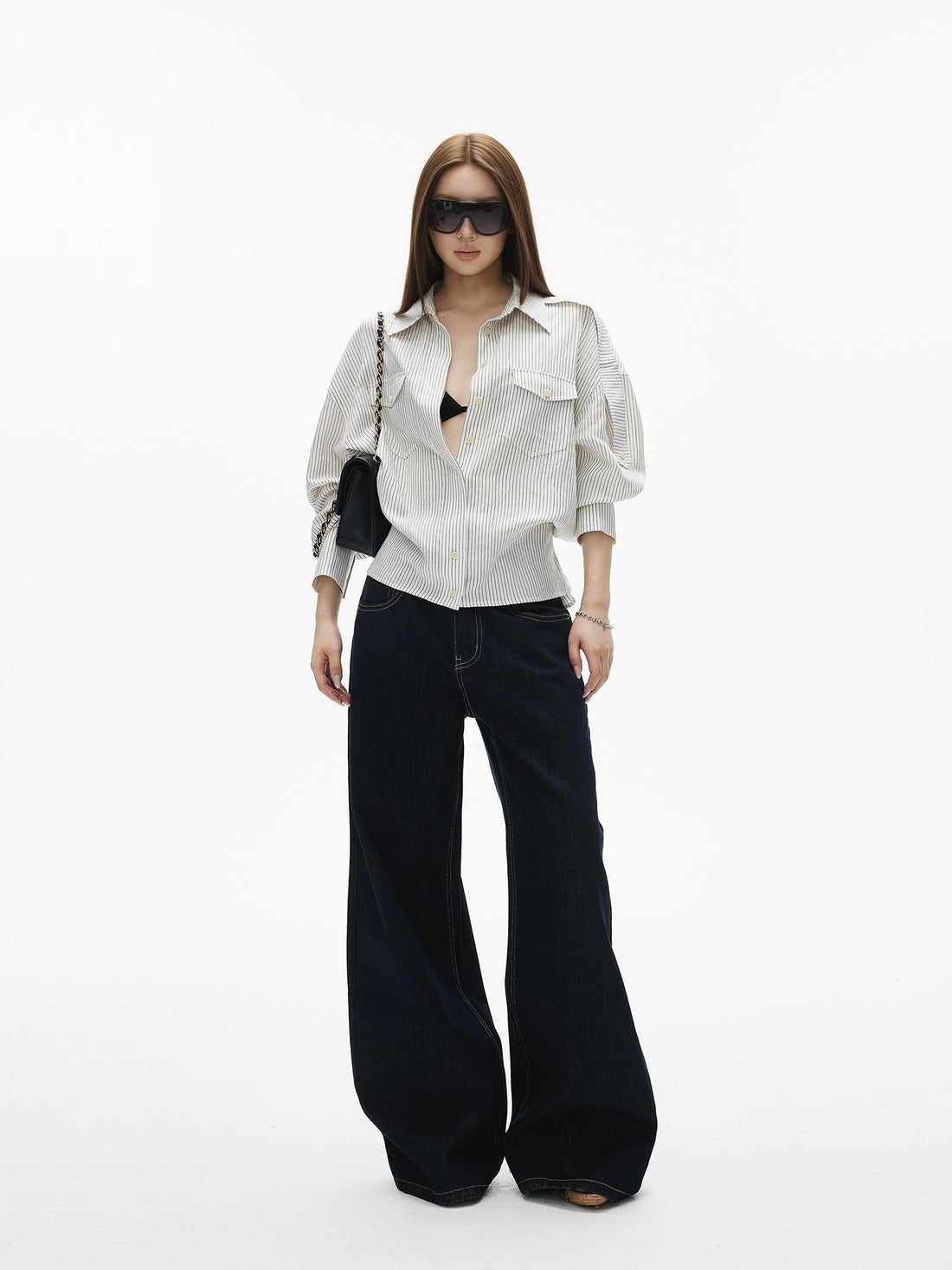 iamxiaa Washed Contrast Stitch Pocket Cotton Women&