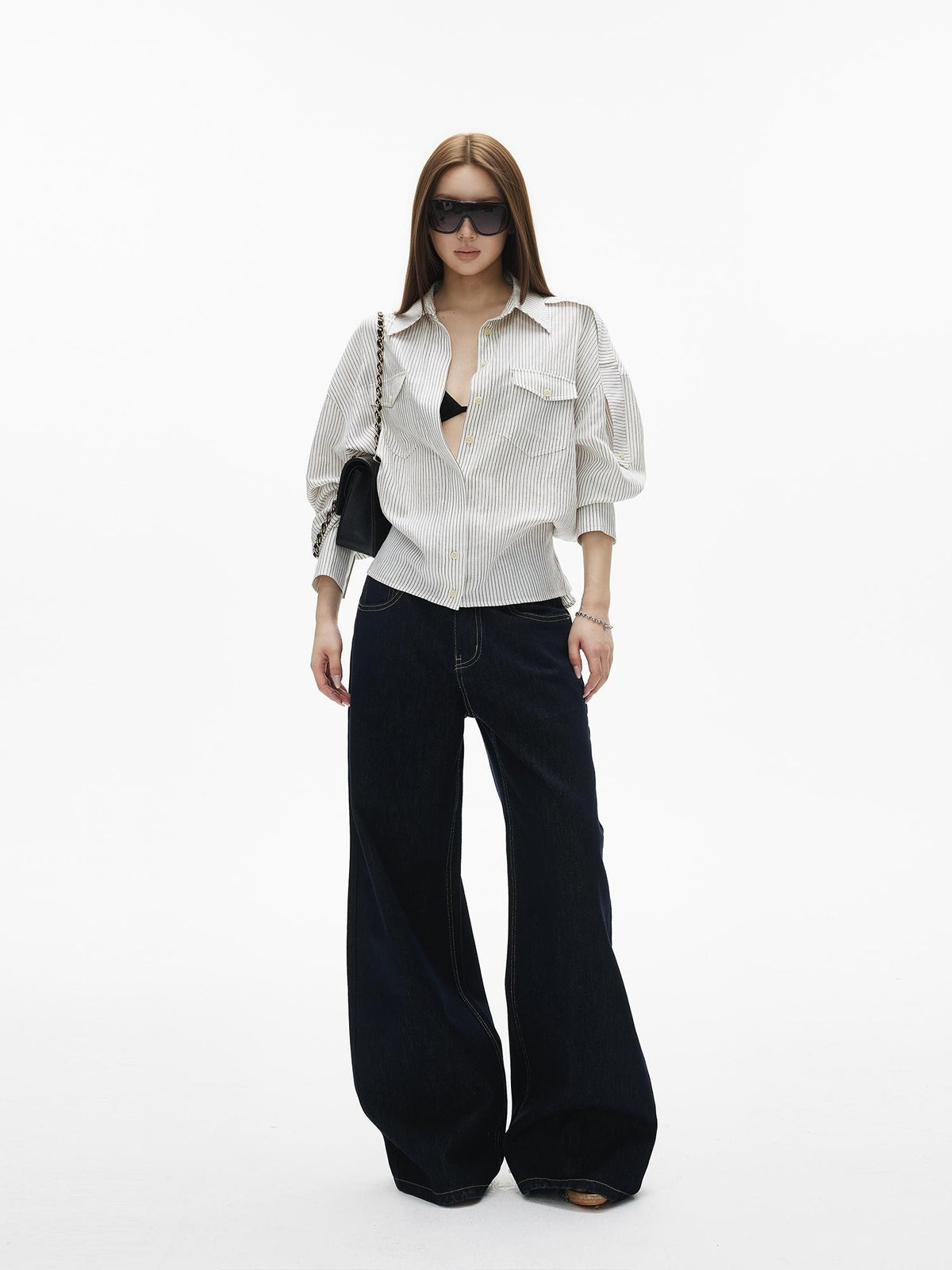 iamxiaa Washed Contrast Stitch Pocket Cotton Women&