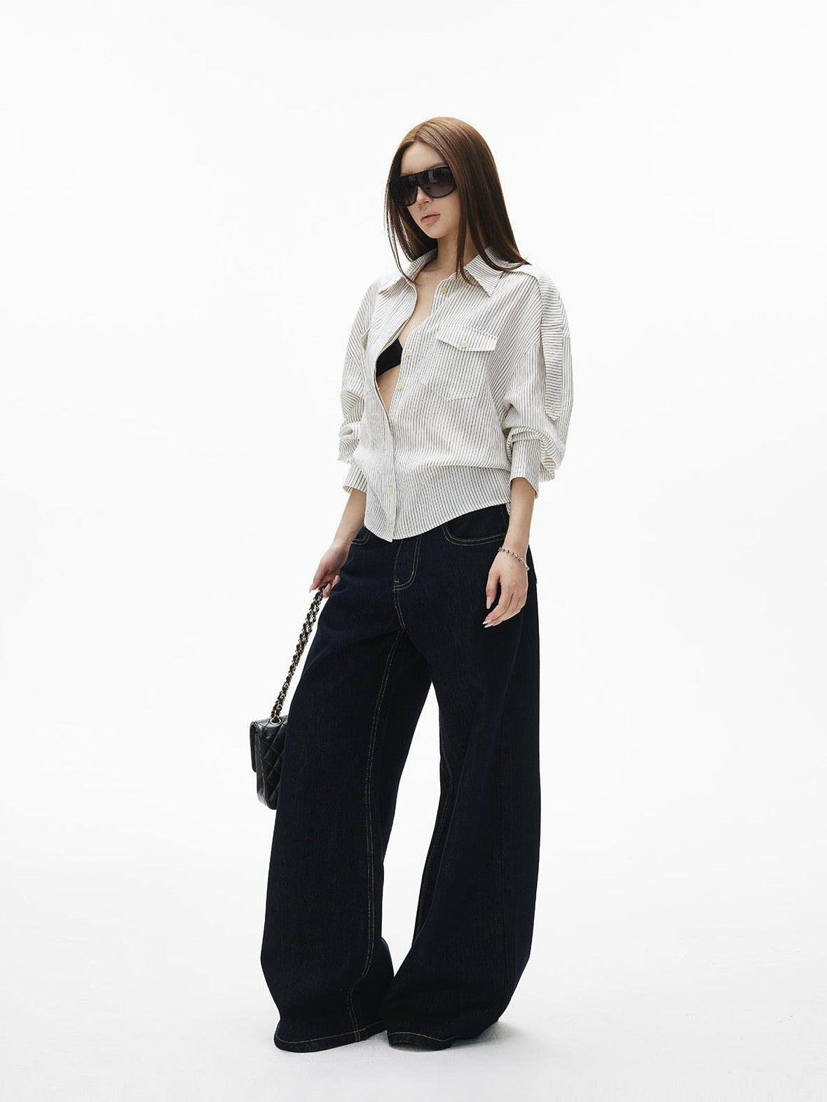 iamxiaa Washed Contrast Stitch Pocket Cotton Women&