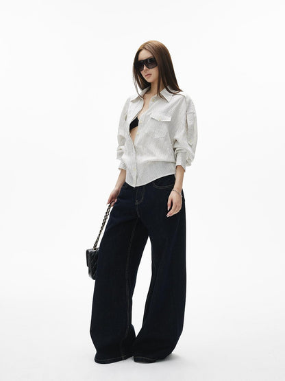 iamxiaa Washed Contrast Stitch Pocket Cotton Women&