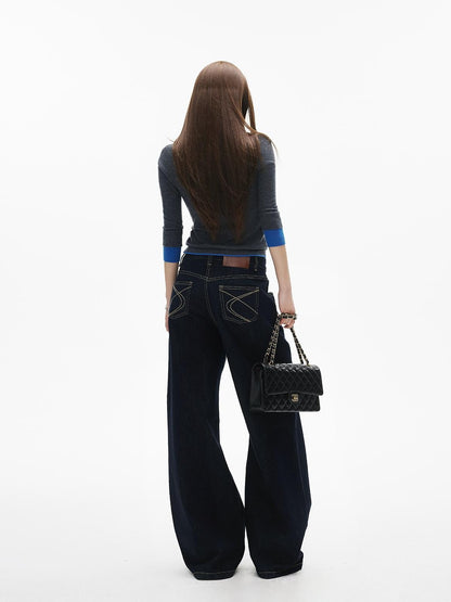 iamxiaa Washed Contrast Stitch Pocket Cotton Women&