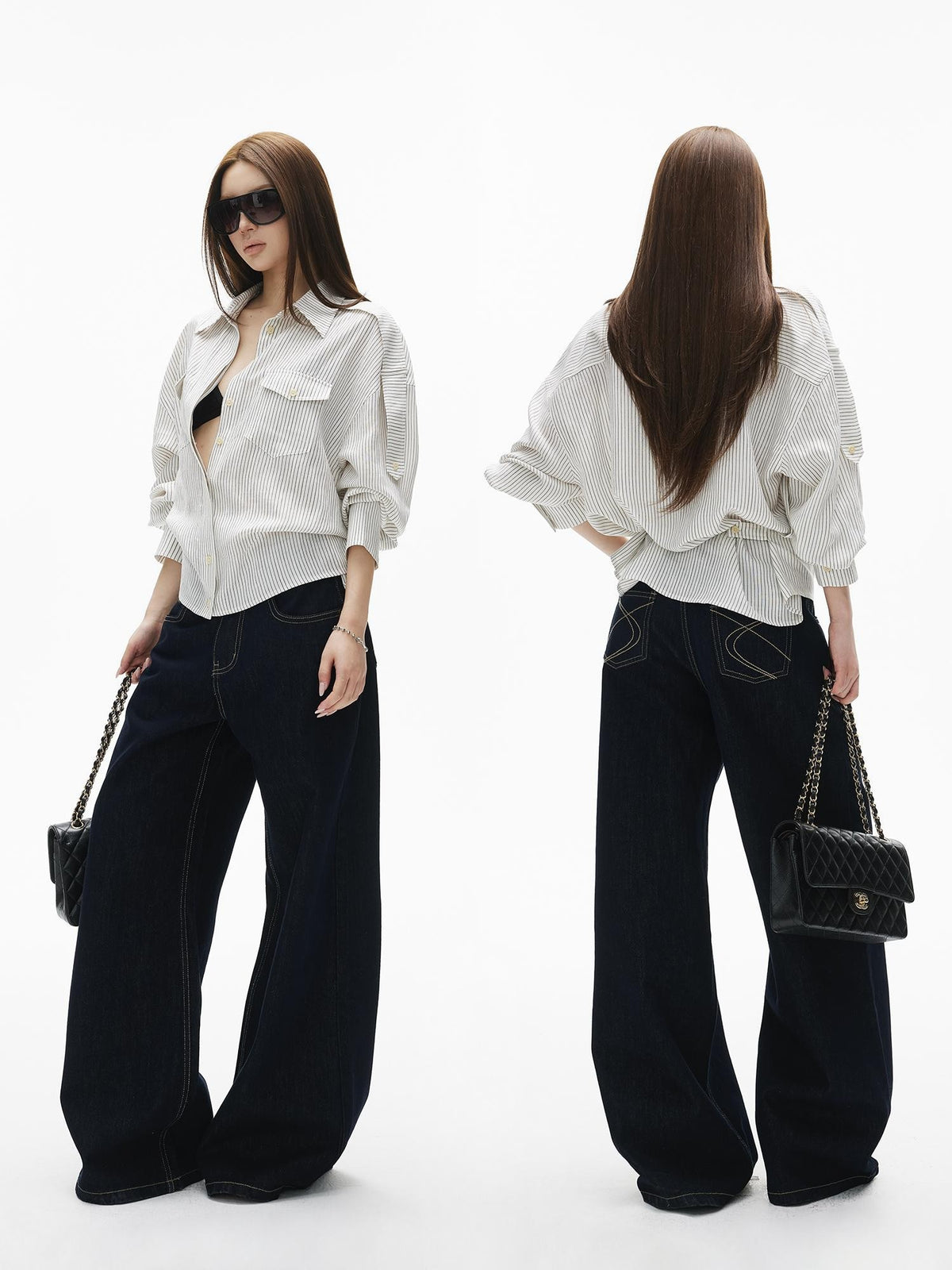iamxiaa Washed Contrast Stitch Pocket Cotton Women&